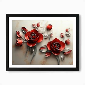 3d Art with Red Rose Simple Floral Painting Art Print