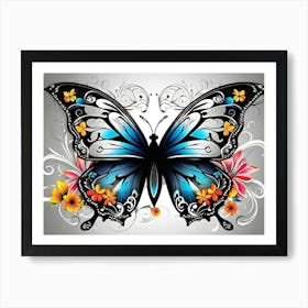 Butterfly With Flowers 4 Art Print