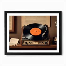 A Vintage Record Player With A Record On The Turntable, Surrounded By Other Vintage Audio Equipment And A Plant Art Print