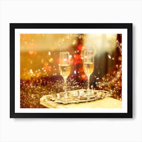 Champagne Glasses On A Tray Art Print