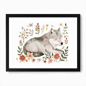 Little Floral Arctic Wolf 2 Art Print