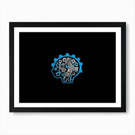 An Abstract Vector Icon Of A Silhouette Head Filled With An Intricate Brain Resembling A Gear Mecha (2) Art Print