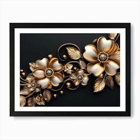 3d Golden Jewelry and Flowers Art Print