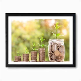 Jar Of Coins With A Plant Art Print