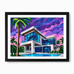 House At Sunset Art Print