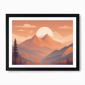 Misty mountains horizontal background in orange tone 121 Art Print