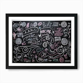 Blackboard Art Showcasing The Creative Chaos Of Chalk White Strokes Swirling With Abstract Circles A (2) Art Print