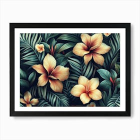 Tropical Seamless Pattern with Exotic Flowers and Leaves 5 Art Print