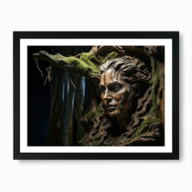 Weathered Wooden Sculpture Human Features Yet To Become Obscured By Time Textures Accentuated By T Art Print