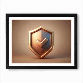 Golden Shield With Checkmark Art Print