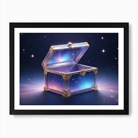 A Golden Treasure Chest With A Glowing Galaxy Inside Is Open On A Dark Blue Background Art Print