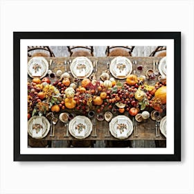 A Traditional Rustic Autumn Harvest Table Set For A Festive Gathering Sun Bleached Wooden Table Hig (3) Art Print