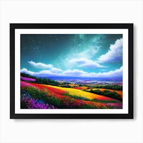 Colorful Landscape With Stars Art Print