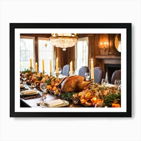 A Sumptuous Thanksgiving Banquet Showcasing A Centerpiece Of Succulent Fresh Roasted Turkey Surrou 2 2 Art Print