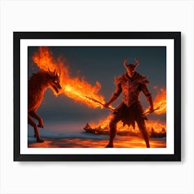 Demon With Flaming Sword Poster