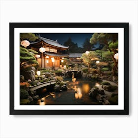 Japanese Garden At Night Paintings Art Print Art Print