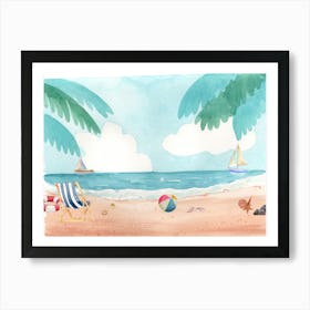 Watercolor Of A Beach Scene Art Print