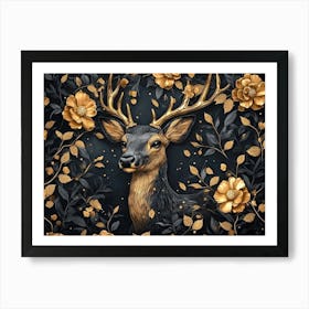 Deer With Flowers Art Print