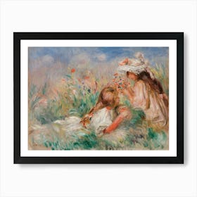Girls In The Grass Arranging A Bouquet, Pierre Auguste Renoir Art Print