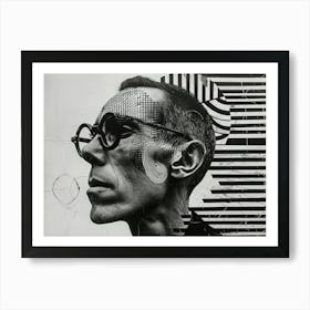 Typographic Illusions in Surreal Frames: Portrait Of A Man With Glasses Art Print