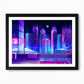 Cityscape At Night - Synthwave Neon City 3 Art Print