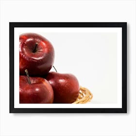 Close Up Of Ripe Red Apples In Wicker Basket Isolated On White Background 06 Art Print