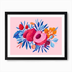 Peaches With Flowers Art Print