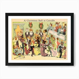 A Christmas Ball At Catville, Louis Wain Art Print