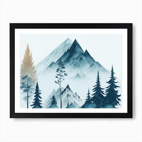 Mountain And Forest In Minimalist Watercolor Horizontal Composition 24 Art Print