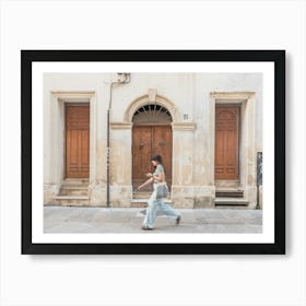 Woman Walking In The Streets Of Lecce In Italy Art Print