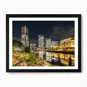 Idyllic Yokohama Skyline At Night Art Print