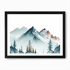 Mountain And Forest In Minimalist Watercolor Horizontal Composition 160 Art Print