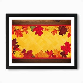 Banner Featuring A Seamless Pattern Of Oak And Maple Leaves Brilliant Shades Of Yellow And Orange E (3) Art Print