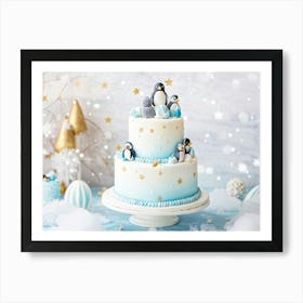 Penguins On A Cake 1 Art Print