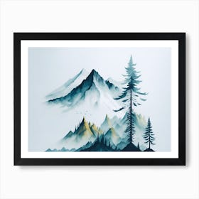 Mountain And Forest In Minimalist Watercolor Horizontal Composition 261 Art Print