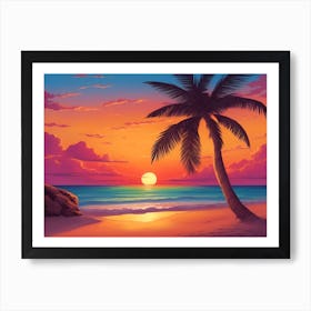 A Tranquil Beach At Sunset Horizontal Illustration 60 Art Print