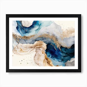 Blue Gold Marble Abstract 3 Art Print