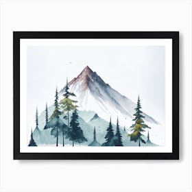 Mountain And Forest In Minimalist Watercolor Horizontal Composition 457 Art Print