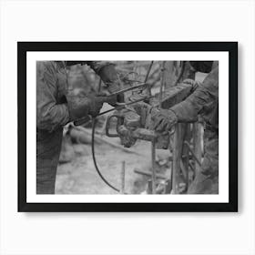 Detail Of Oil Workers Repairing Pipe Wrench; Notice Gloves, Oil Well, Kilgore, Texas By Russell Lee Art Print