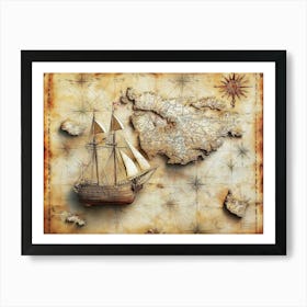 3d Old Ship of Piri Reis Map Art Print