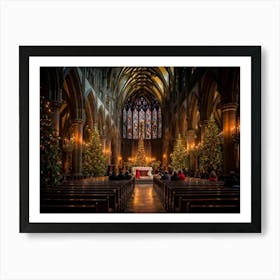 A Christmas Eve Service In A Candlelit Gothic Cathedral Illuminated Pews Leading To The Altar Prepa (7) 1 Art Print