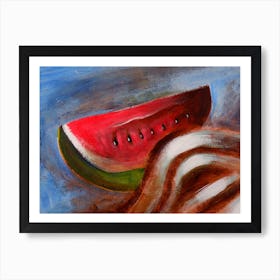 Watermelon - hand painted classical painting figurative food still life kitchen horizontal red blue Art Print