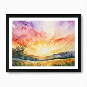 Abstract Watercolor Painting Capturing The Essence Of A Spring Sunrise In Nature Glowing With Brigh (2) Art Print