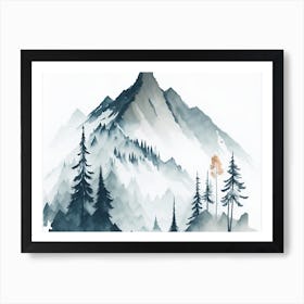 Mountain And Forest In Minimalist Watercolor Horizontal Composition 72 Art Print