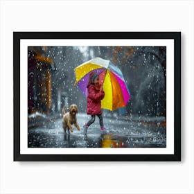 Girl With Umbrella - Rainy Art Print