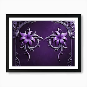 Two Flowers On A Purple Background Art Print