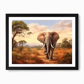 African Elephant In The Savannah Painting 2 Art Print