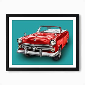 A Ford Crestline is a piece of automotive art. It features the iconic 1950s car with its sleek design, chrome accents, and vintage style. The drawing is highly detailed. 1 Art Print