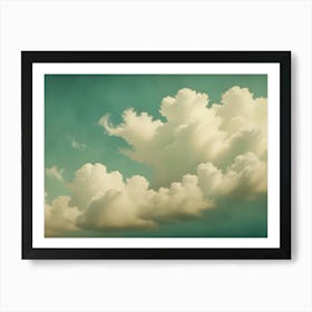 A Vintage Toned Photograph Of White Clouds Against A Pale Blue Sky Art Print