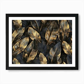 Grunge Bronze Banana Leaves Palm Tropical Exotic Seamless Pattern Hand Drawn Dark Vintage 1 Art Print